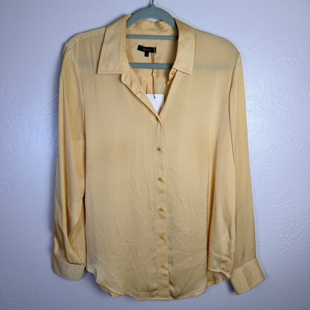 New Quince Women's L Washable Silk Blouse Butter Yellow Luxury Minimalist